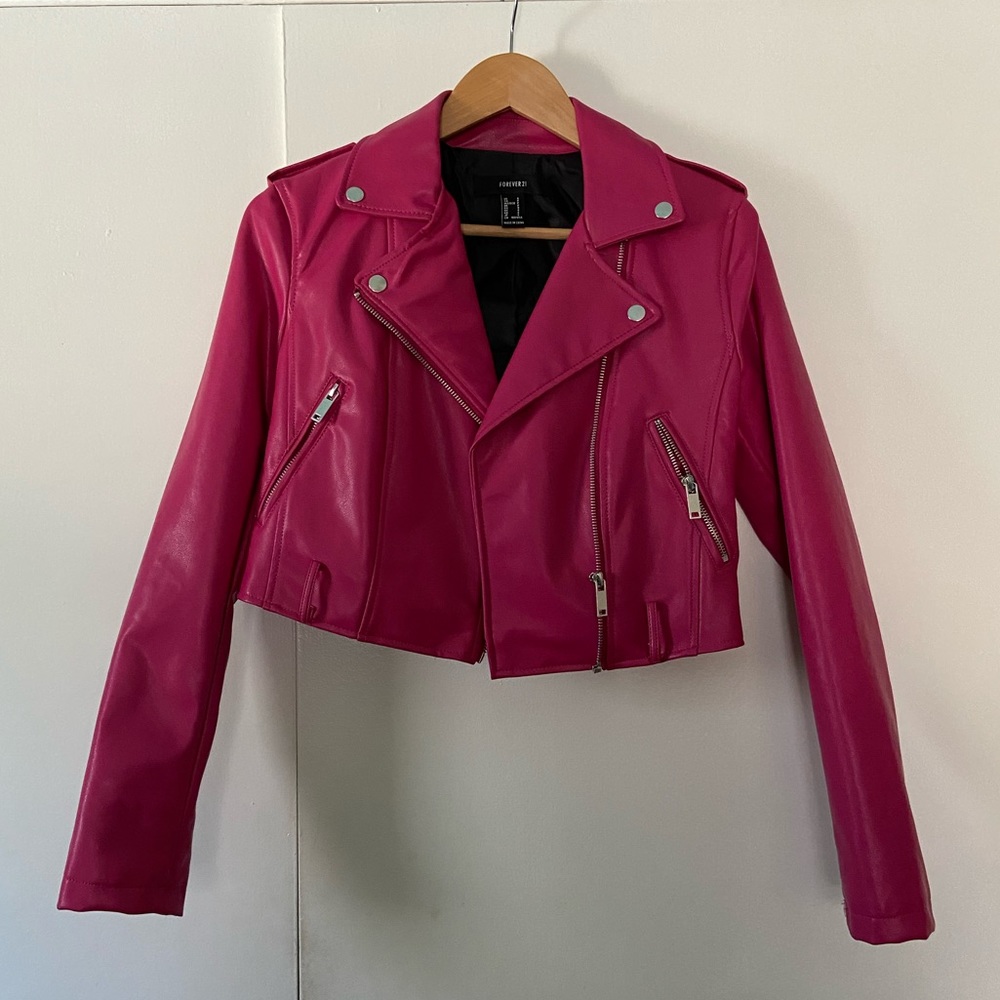 Hot Pink Vegan Leather Biker Jacket